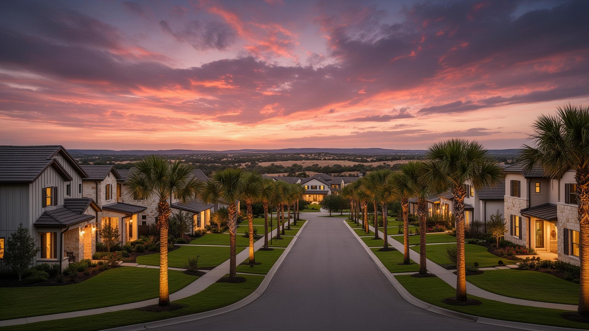 Kyle, Texas Hill Country landscape at sunset